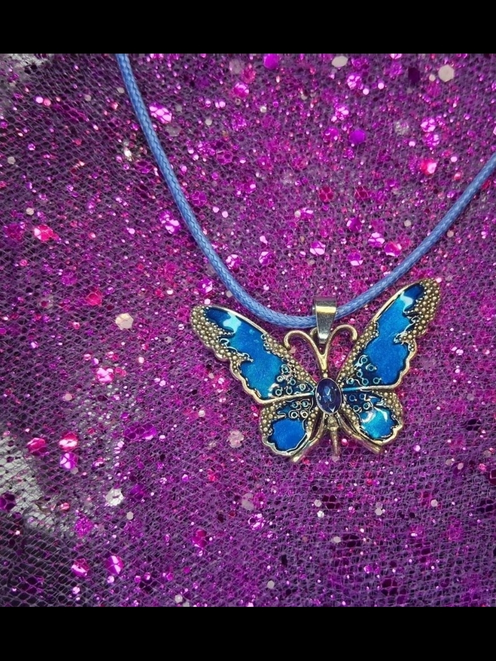 Blue Butterfly Pendant Necklace